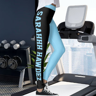 Personalize Black Baby Blue Solid Colors Stripes Leggings