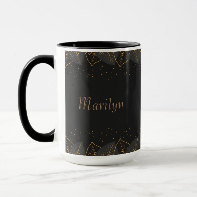 Personalize Black Background with Gold Leaf Border Mug (Left)