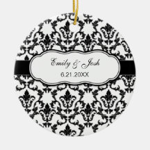 Personalize Black Damask Ornament