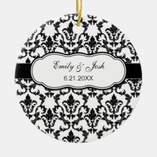 Personalize Black Damask Ornament