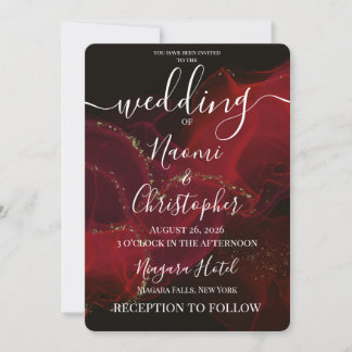 Personalize: Black Dark Red Alcohol Ink Wedding Invitation
