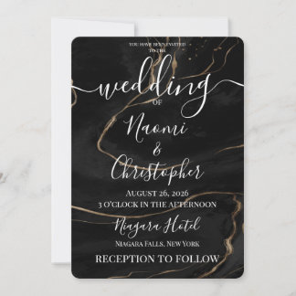 Personalize: Black Gold Vein Alcohol Ink Wedding Invitation