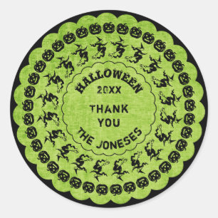 Personalize Black/Green Halloween Font Art Circle Classic Round Sticker