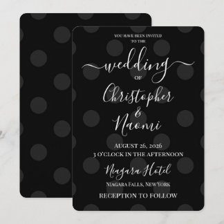 PERSONALIZE: Black & Grey Retro Polkadots Invitation