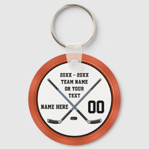 Personalize Black, Orange Cheap Hockey Party Gifts Keychain