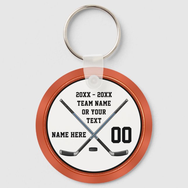 Personalize Black, Orange Cheap Hockey Party Gifts Keychain (Front)