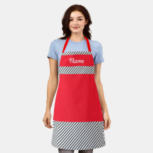 Personalize Black Pinstripe Red Kitchen  Chef  Apron