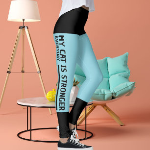 Personalize Black Robin Egg Blue Stripes Cat Retro Leggings
