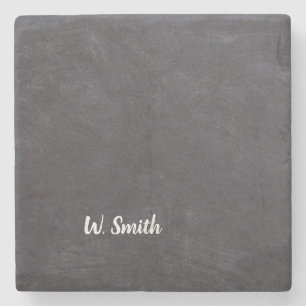 Personalize Black Table with White Chalk Name Stone Coaster