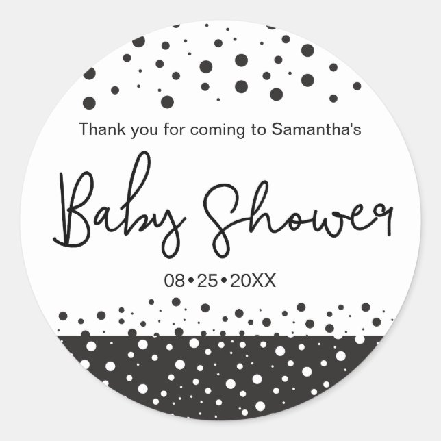 Personalize, Black, White, Baby Shower, Thank you Classic Round Sticker (Front)