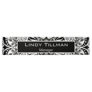 Personalize, Black & White Paisley Design Nameplate