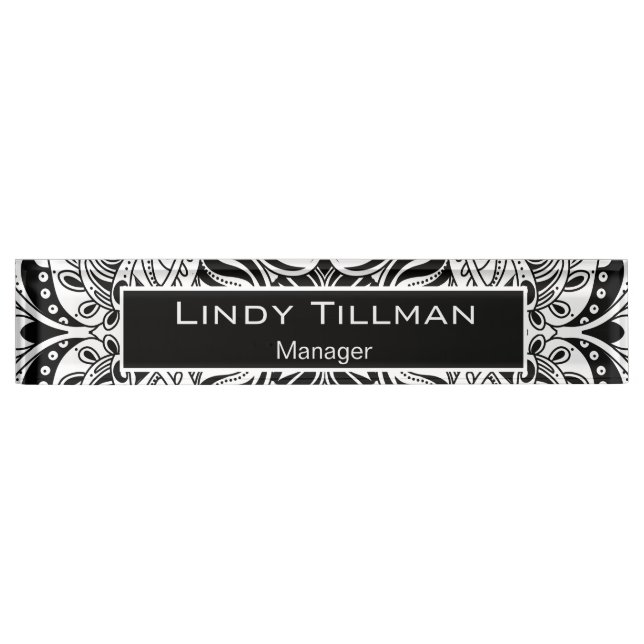 Personalize, Black & White Paisley Design Nameplate (Front)