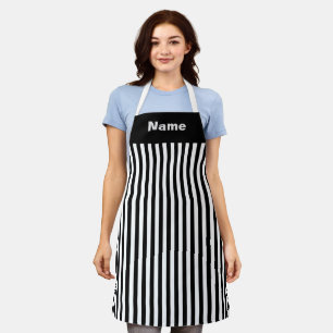Personalize Black White Stripes Chef  Apron