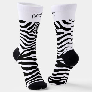 Personalize Black White Zebra Pattern Socks