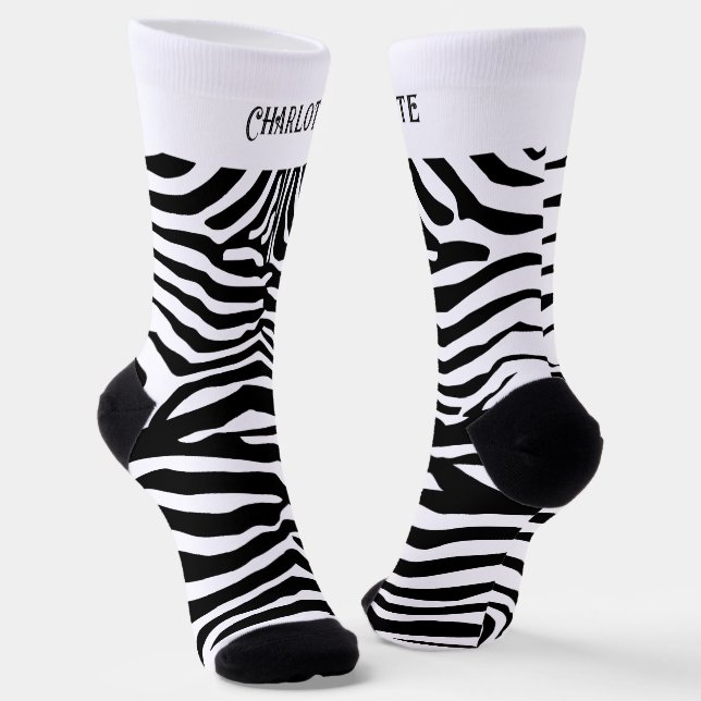 Personalize Black White Zebra Pattern Socks (Angled)