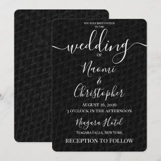 Personalize: Black Woven Grunge Texture Wedding Invitation