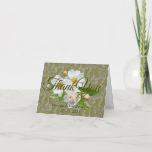 Personalize Blank White Roses Foliage Wedding Thank You Card