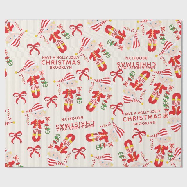 Personalize Blonde Boy Elf Wrapping Paper (Flat)