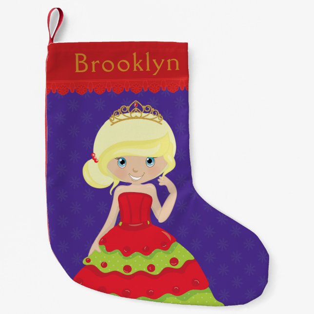 Personalize Blonde Christmas Princess Small Christmas Stocking (Front)