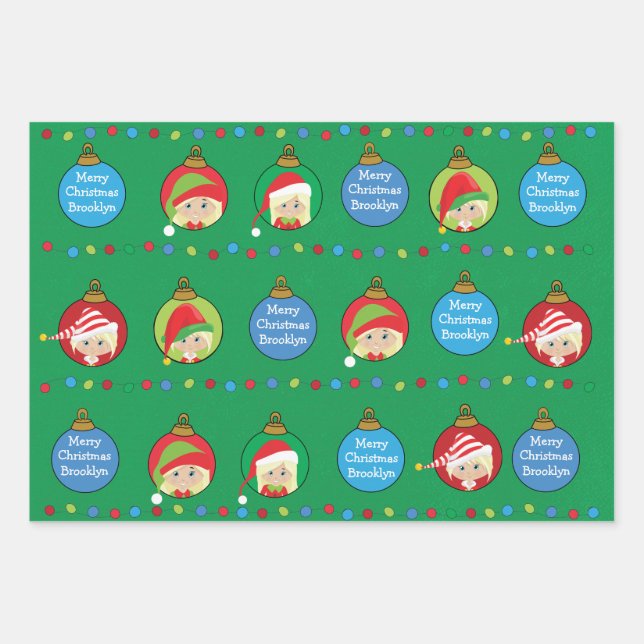 Personalize Blonde Girl Elf Wrapping Paper Sheet (Front)