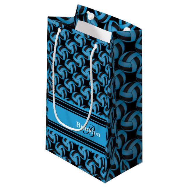 Personalize Blue and Black Volleyballs Small Gift Bag (Front Angled)