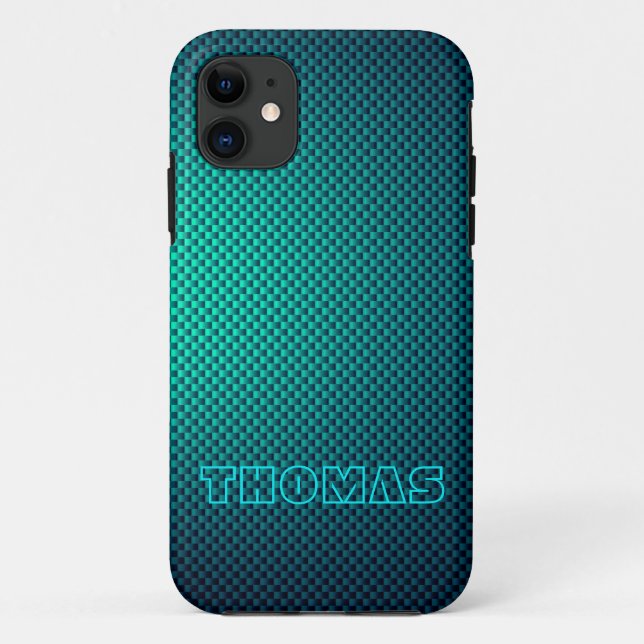 Personalize Blue Aqua carbon fibre patterned Case-Mate iPhone Case (Back)