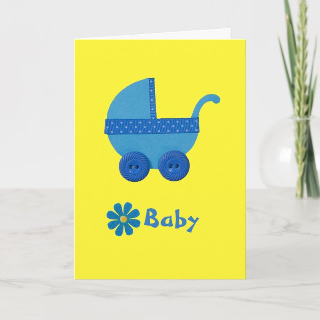Personalize Blue Baby carriage baby boy shower Card (Front)