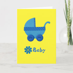 Personalize Blue Baby carriage baby boy shower Card