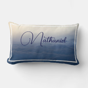 Personalize Blue Beige Background White Border Lumbar Pillow