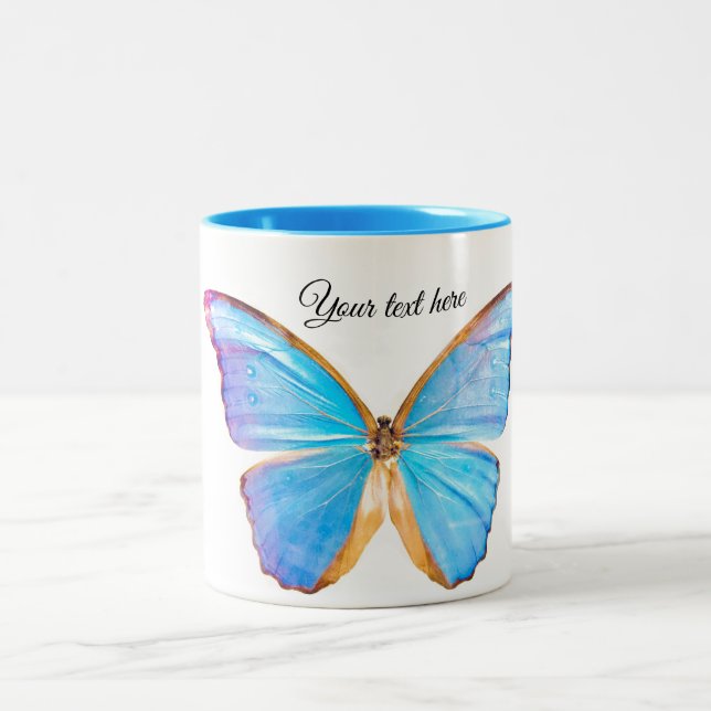 Personalize BLUE BUTTERFLY Two-Tone Coffee Mug (Center)