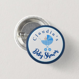 Personalize Blue Carriage Baby Shower Favour 1 Inch Round Button