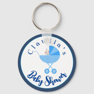 Personalize Blue Carriage Baby Shower Favour Keychain