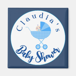 Personalize Blue Carriage Baby Shower Favour    Magnet