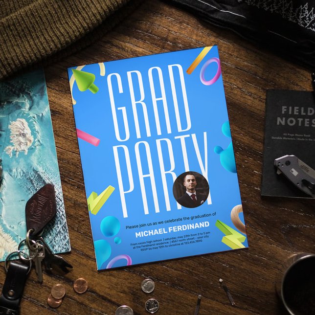 Personalize blue fancy graduation party invitation (Creator Uploaded)