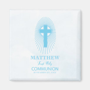 Personalize, Blue First Holy Communion Cross Host Magnet