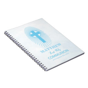Personalize, Blue First Holy Communion Cross Host Notebook