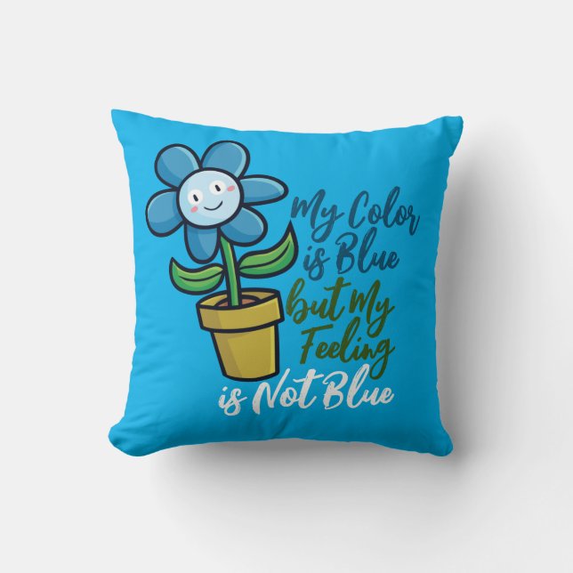 Personalize Blue Flower in a pot Throw Pillow (Front)
