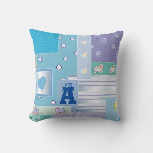 Personalize Blue Green Sheep Train Bubbles Stripe Throw Pillow