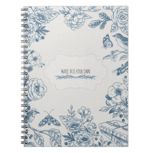 PERSONALIZE Blue Line Flowers Notebook Journal