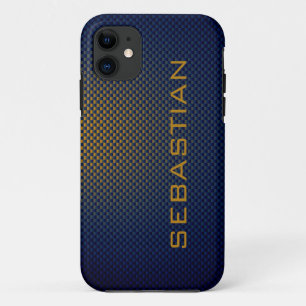 Personalize Blue Ochre carbon fibre patterned iPhone 11 Case