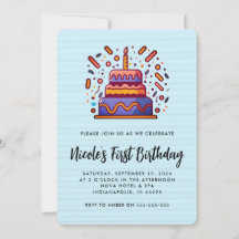 Personalize Blue Orange 1st Birthday Invitation