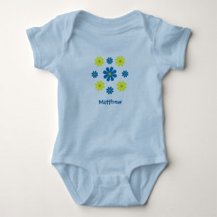 Personalize blue spring flowers baby shower bodysuit