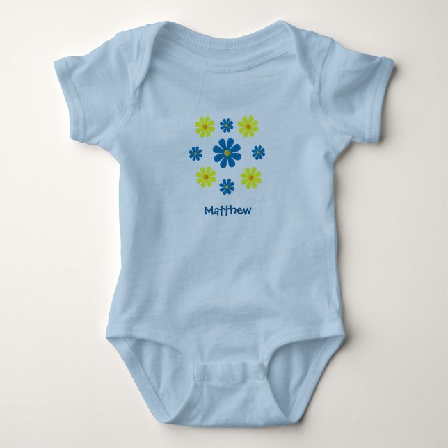 Personalize blue spring flowers baby shower bodysuit (Front)