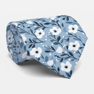 Personalize Blue White Bold Botanical Floral Tie