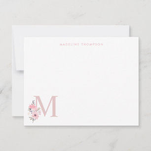 Personalize Blush Pink Floral Letter Name Monogram Card