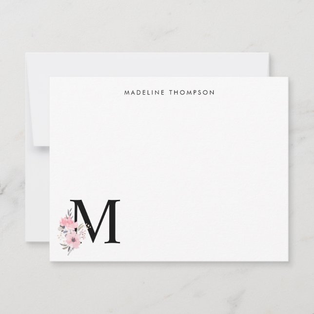 Personalize Blush Pink Floral Letter Name Monogram Card (Front)