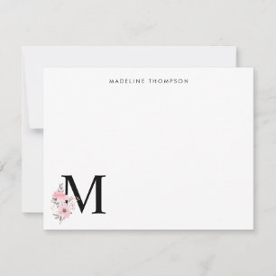 Personalize Blush Pink Floral Letter Name Monogram Card