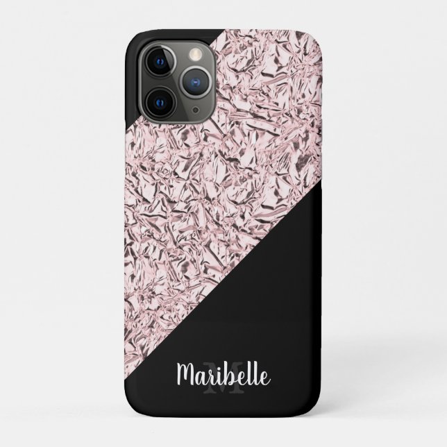 Personalize Blushed Rose Gold Faux Foil Case-Mate iPhone Case (Back)