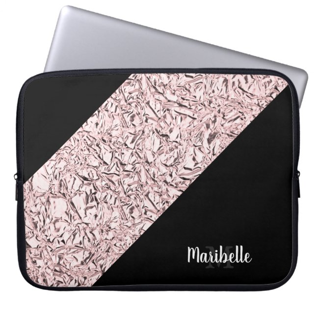 Personalize Blushed Rose Gold Faux Foil Laptop Sleeve (Front)