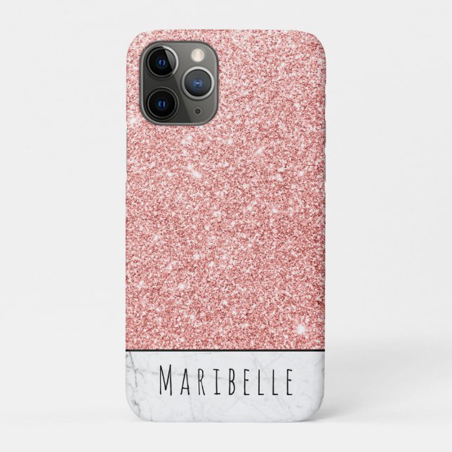 Personalize Blushed Rose Gold Faux Glitter Marble Case-Mate iPhone Case (Back)